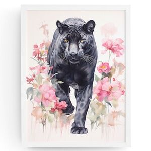 Watercolor Black Jaguar Wall Art Print Unframed - Majestic Jungle Elegance